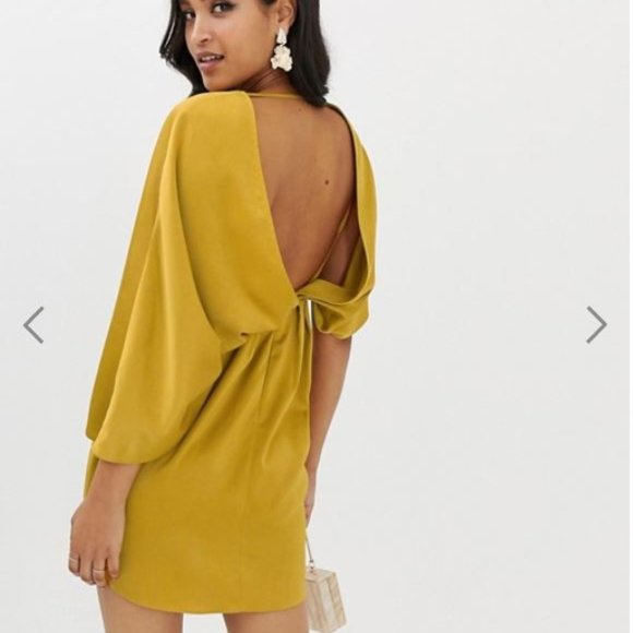 NWT ASOS DESIGN MINI DRESS IN SATIN WITH ASYMMETRIC KIMONO SLEEVE - Picture 2 of 7
